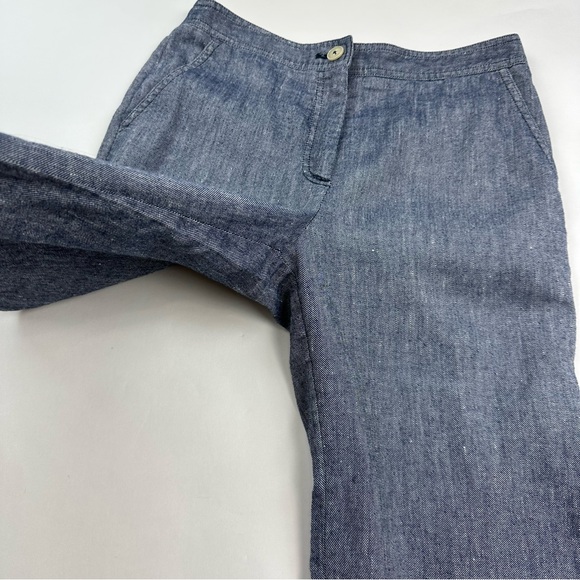 Anthropologie Ett:Twa Chambray Linen Ruffle Hem Wide Leg Pants Size 0 - Picture 5 of 10